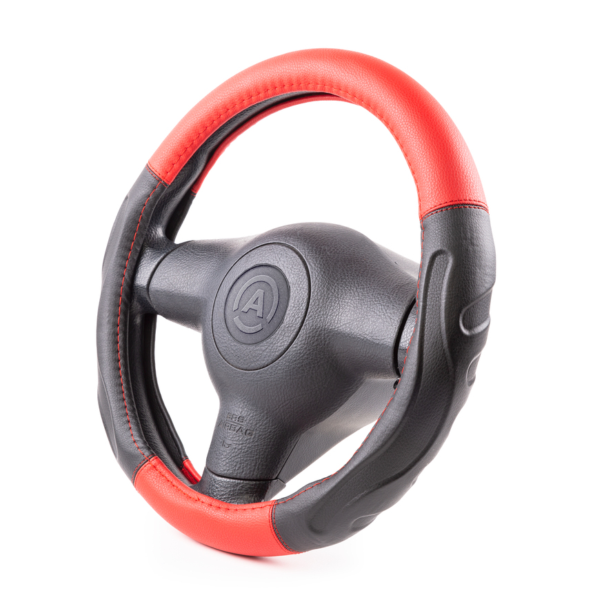 Оплётка руля AUTOPROFI из экокожи AP-1946 BK/RD (M)