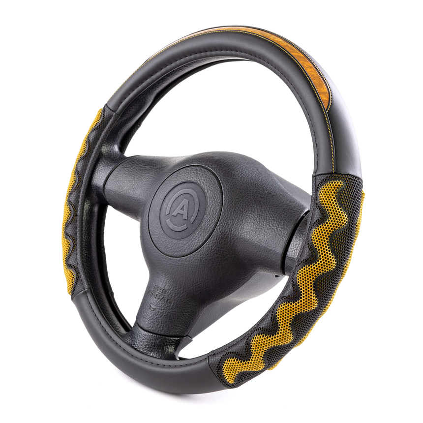Оплётка руля AUTOPROFI из экокожи AP-1968 BK/BE (M)