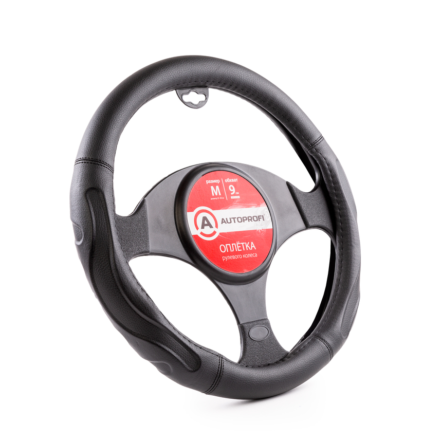 Оплётка руля AUTOPROFI из экокожи AP-1946 BK/BK (M)