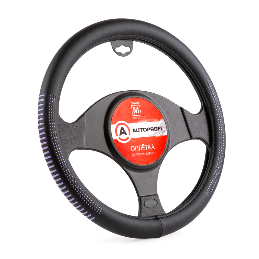 Оплётка руля AUTOPROFI из экокожи AP-1910 BK/VIOLET (M)