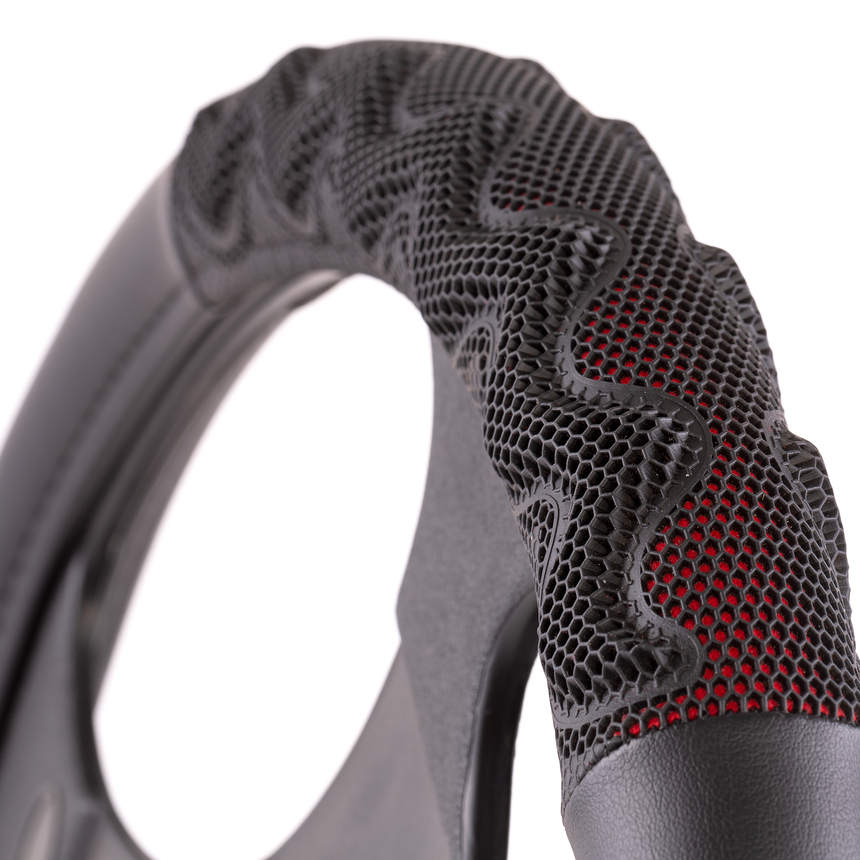 Оплётка руля AUTOPROFI из экокожи AP-1948 BK/RD (M)