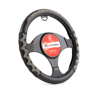 Оплётка руля AUTOPROFI из экокожи AP-1968 BK/GY (M)